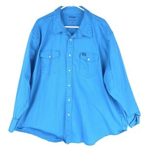 Wrangler Premium Performance Western Shirt Men 4X Blue Pearl Snap Advanced